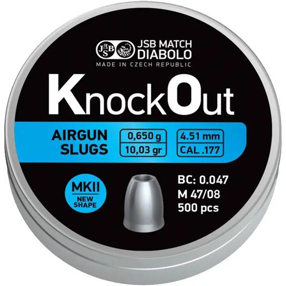 Свинцовые пули JSB KnockOut Slugs MK II, 4.51 мм 0.65 г, 500 шт/уп (546224-500)